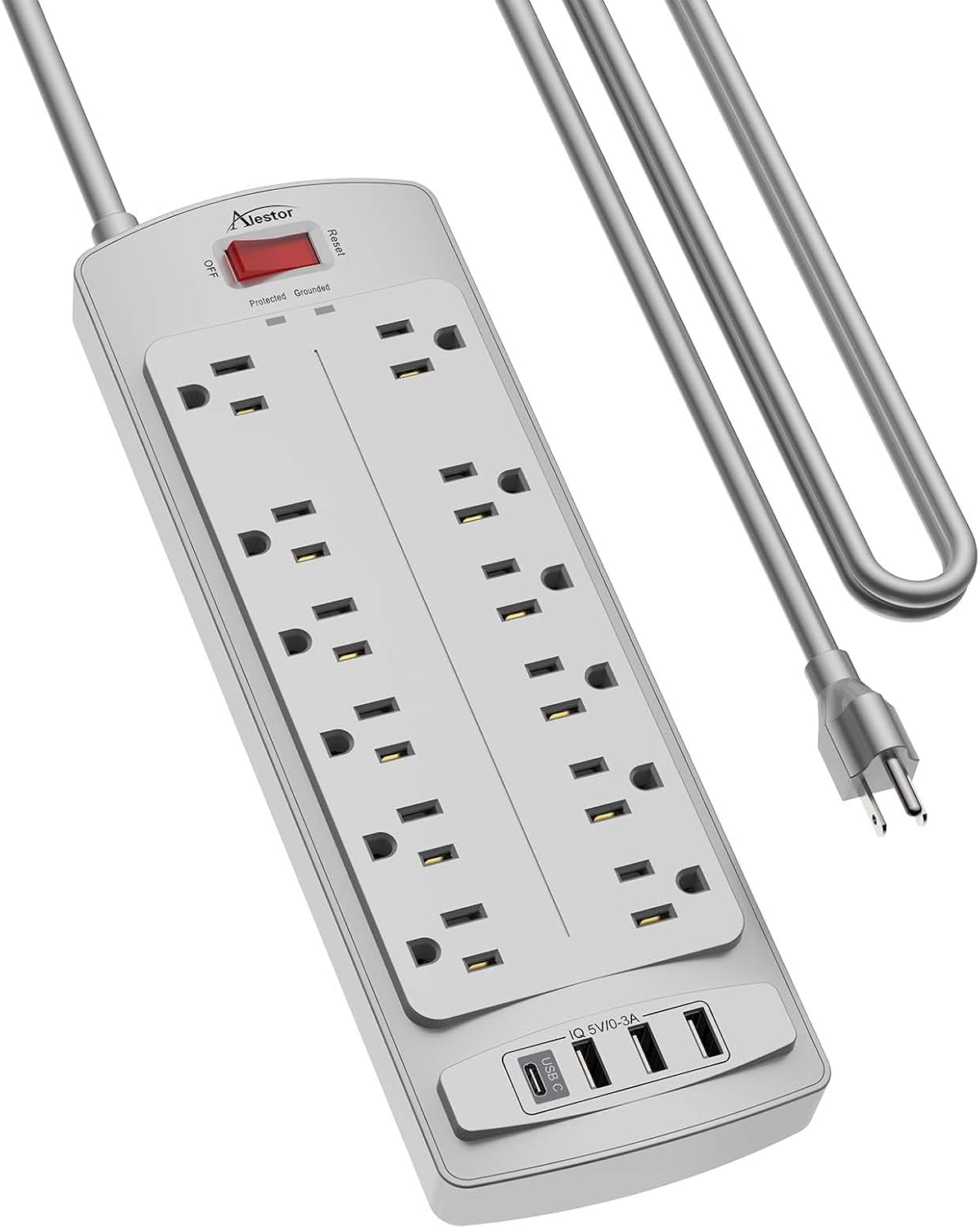 ALESTOR 10 Ft Surge Protector Power Strip with 12 Outlets and 4 USB Ports