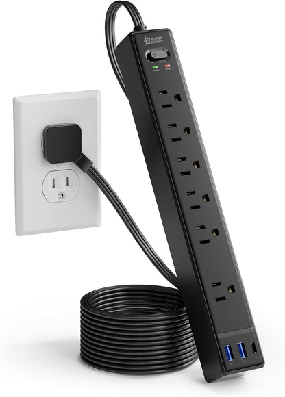 SUPERDANNY 6Ft Thin Extension Cord, Flat Plug Surge Protector Power Strip