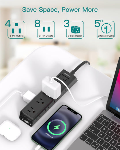 Flat Plug Power Strip, Ultra Thin Flat Extension Cord - 12 Outlets 3 Sides