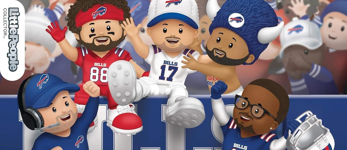 Bills Little People Collector 4 Pack Figure Set Featuring Josh Allen, Von Miller and Dawson Knox Plus One Super Fan
