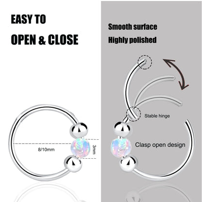 2PCS 18G Opal Cartilage Hoop Earrings, Hypoallergenic Silver Huggie Hoops