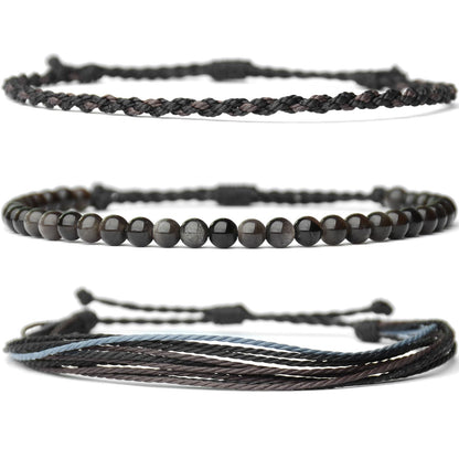 Mezcla Vida Handmade Natural Stone Beaded Healing Bracelet Gift for Men Adjustable Rope String Bracelet