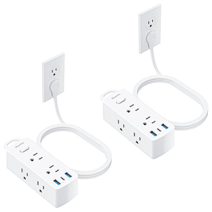 Flat Plug Power Strip with 10 FT Extension Cord, 6 Outlets 3 USB Ports(1 USB C), 3 Sided Outlet Extender for Home Office Travel Dorm Room Essentials, White