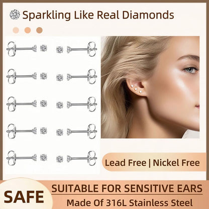 10 Pairs Small Stud Earrings for Women Hypoallergenic Multiple Piercings