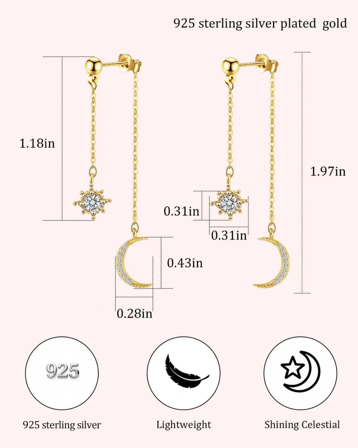 Moon and Star Dangle Earrings