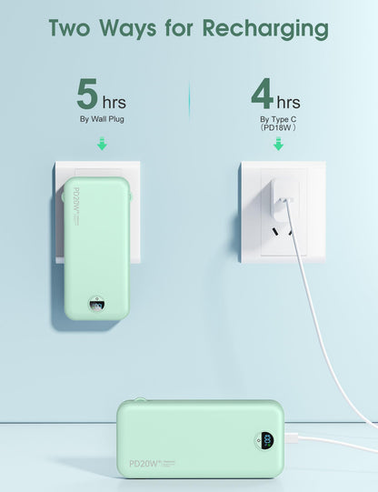 citicr Portable Charger 10000mAh PD20W w/Built-in Cables & Wall Plug Purple