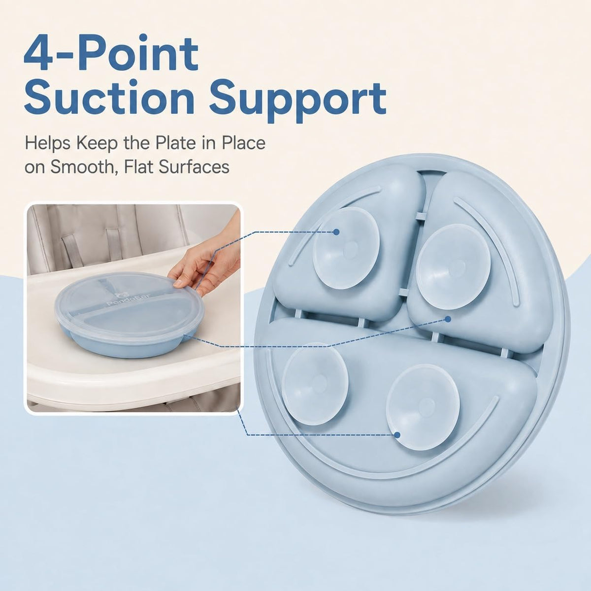PandaEar 3 Pack Toddler Plates, Silicone Divided Suction Plate for Babies, BPA-Free 100% Food-Grade Silicone Unbreakable Baby Plate (Pink/Purple/Blue, Without Lids)