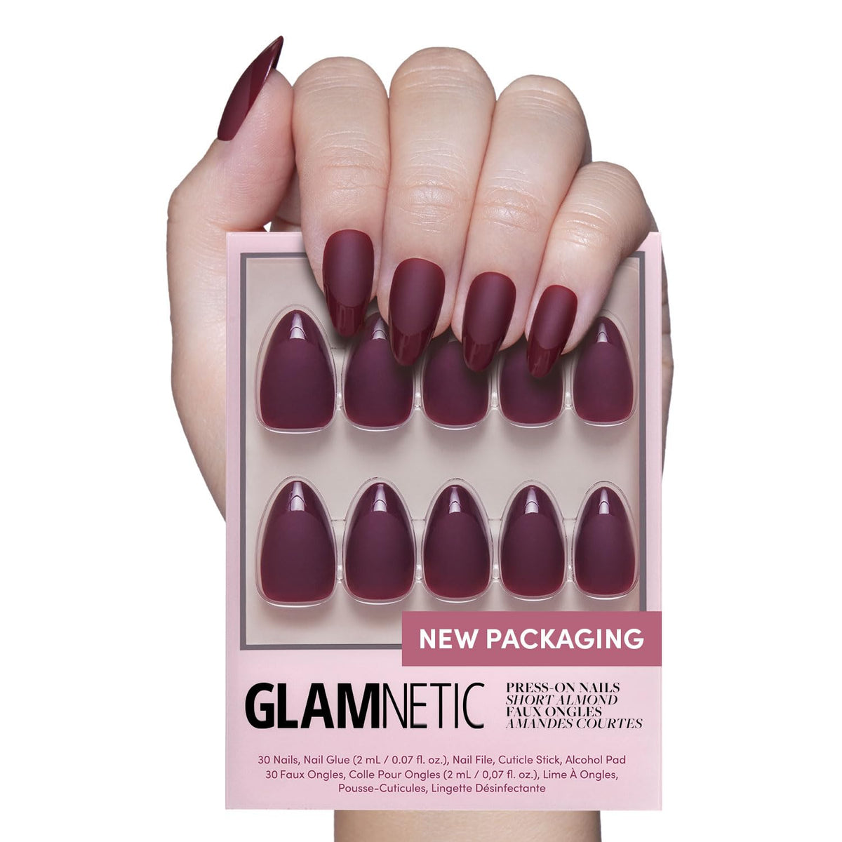 Glamnetic Press On Nails, Short Almond Glossy, Fake Nails 24pc Nail Kit