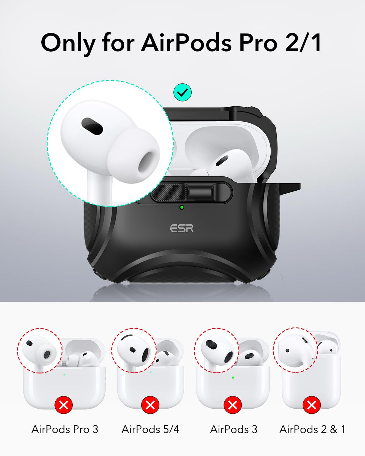 ESR for AirPods 5/4 Case, Compatible with MagSafe, Drop-Proof Lock, Black