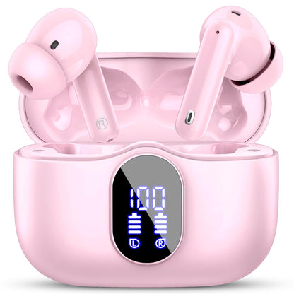 Wireless Earbuds, Bluetooth 5.4 Headphones Bass Stereo/Clear Call,Rose Gold