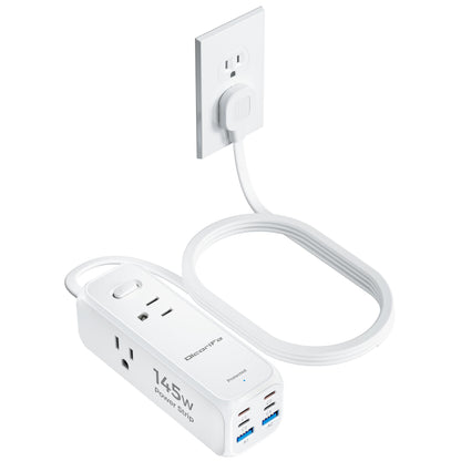 Flat Plug Power Strip with 10 FT Extension Cord, 6 Outlets 3 USB Ports(1 USB C), 3 Sided Outlet Extender for Home Office Travel Dorm Room Essentials, White