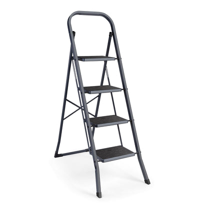 VonHaus 3 Step Ladder – Premium Quality Folding Step Ladder for DIY and Gardening - Anti Slip Feet, Easy to Store Ladder, 150KG Max Capacity - Durable Steel
