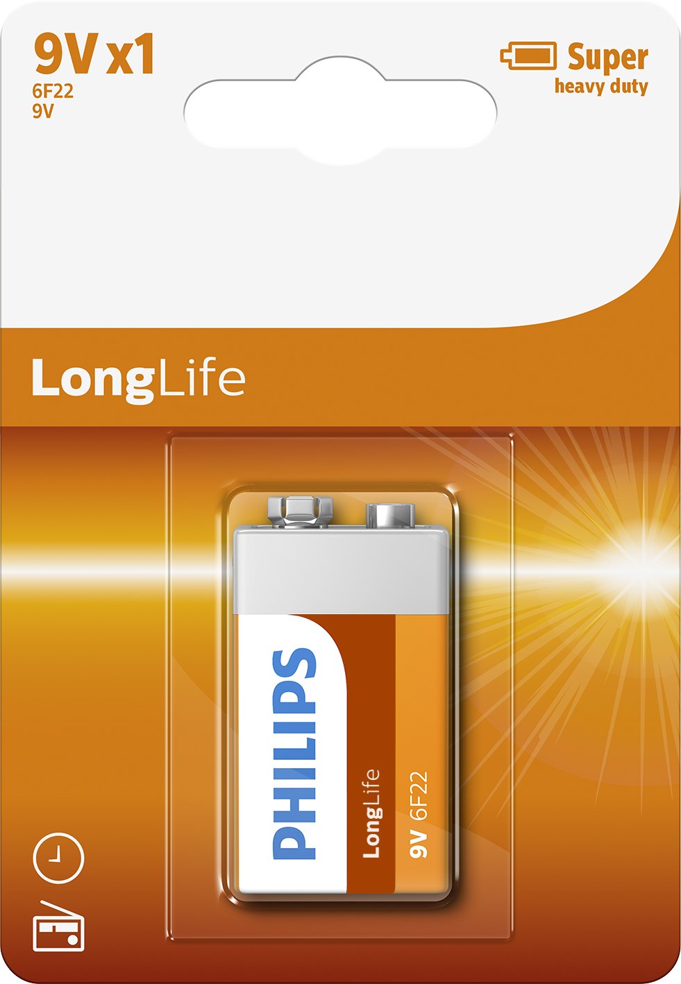 PHILIPS 9V Zinc Battery - 6F22 - Shelf Life up to 5 Years