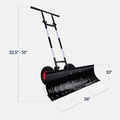 Best Choice Products 36in Heavy-Duty 2-Wheel Snow Pusher Hand Plow - Black