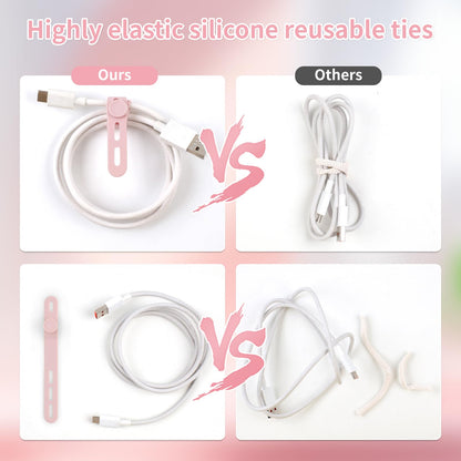 25 Pcs Silicone Cable Ties, Cable Ties Reusable, High Elasticity Cord Wraps for Electrical Cords, Cord Organizer for Earphone, Phone Charger(White)