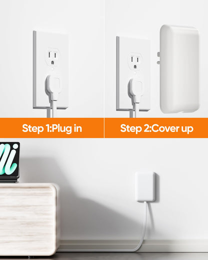 Split Extension Cord with Outlet Cover (10FT, Dual 5FT), Flat Plug Power Strip with 6 Outlets and 3 USB Ports, Outlet Extender for Tight Spaces