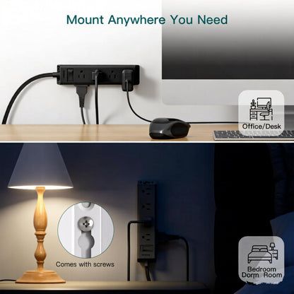 Flat Plug Power Strip, Ultra Thin Flat Extension Cord - 12 Outlets 3 Sides