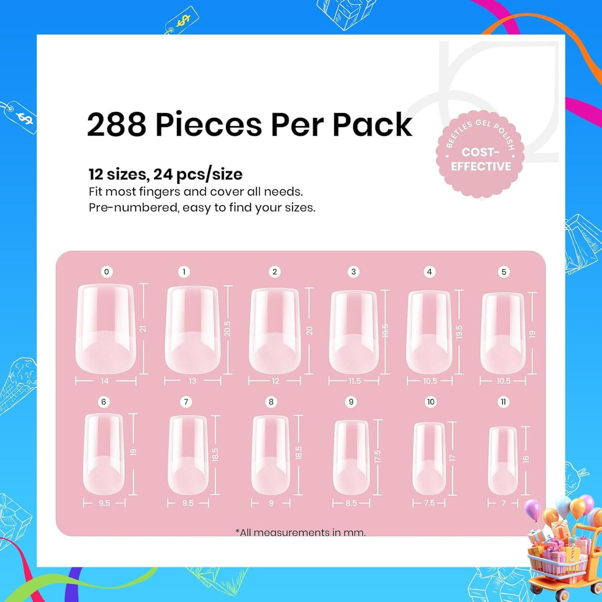 Beetles Soft Gel Nail Kit Almond Short 288pcs 12 Sizes Nail Tips with Glue