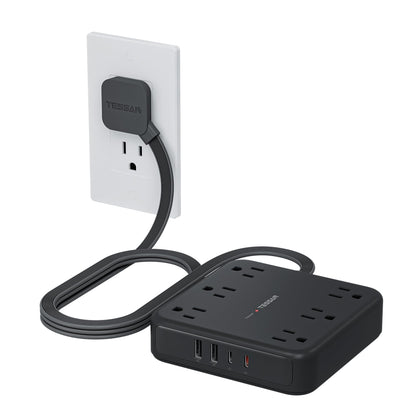 TESSAN Surge Protector Power Strip, 5Ft Flat Plug Extension Cord, White