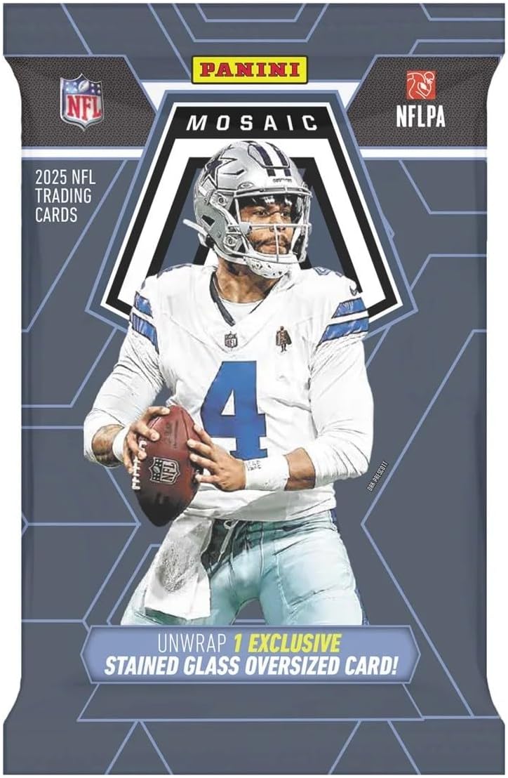 2025 Panini Mosaic Football Flagship Collection Trading Card Box (1 Stained Glass Oversized Card Per Box)