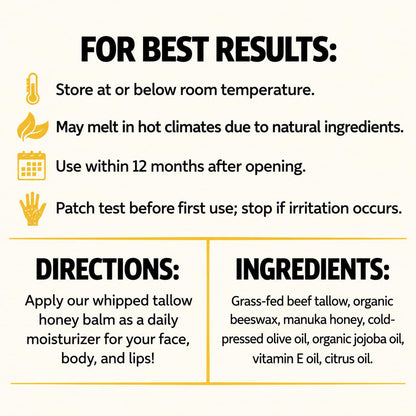 Wrath & Remedy Beef Tallow and Honey Balm, Handcrafted, Unscented, 4 oz