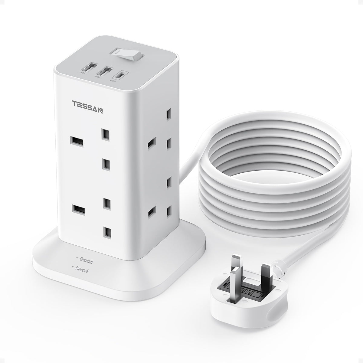 TESSAN Tower Extension Lead 5M with USB C Slots