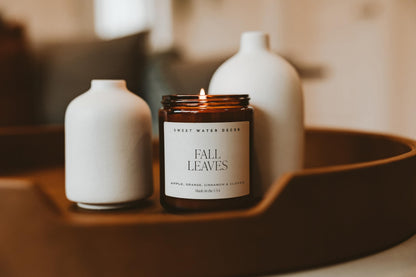 Sweet Water Decor Hello Fall Candle, 9oz Amber Jar, Autumn Scents for Home