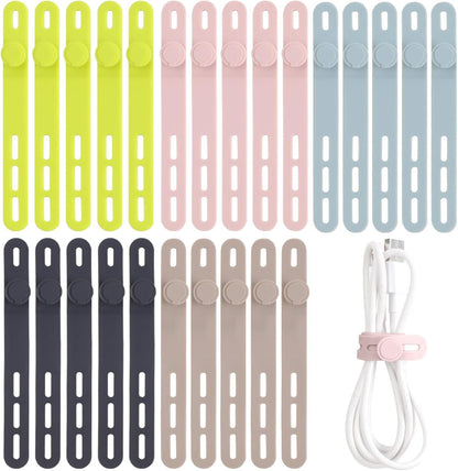 25 Pcs Silicone Cable Ties, Cable Ties Reusable, High Elasticity Cord Wraps for Electrical Cords, Cord Organizer for Earphone, Phone Charger(White)