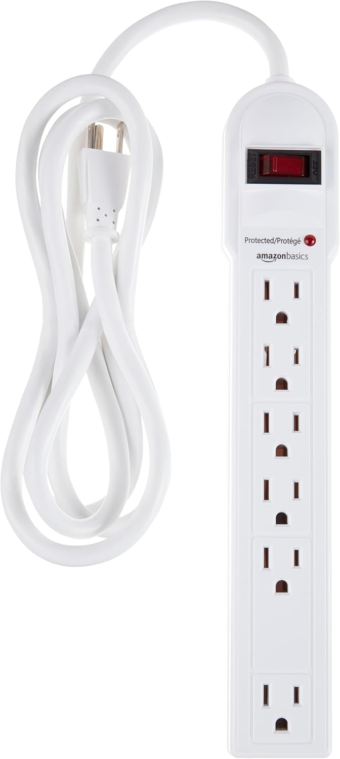 Amazon Basics Surge Protector Power Strip, 6-Outlet, 790 Joules, Circuit Breaker, LED Indicator, 6ft Extension Cord, White