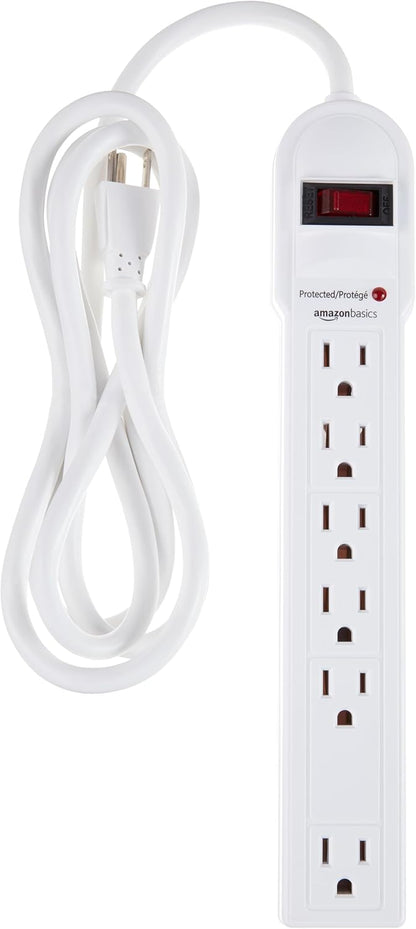 Amazon Basics Surge Protector Power Strip, 6-Outlet, 790 Joules, Circuit Breaker, LED Indicator, 6ft Extension Cord, White
