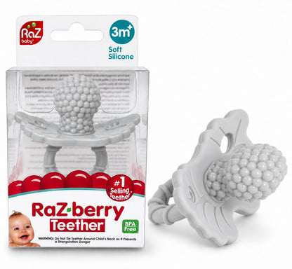 RaZbaby RaZberry Silicone Teether Pacifier – Teething Relief for Infants, Food-Grade, Hands & BPA Free, Natural Berrybumps Fruit Texture for Sensory Development, Freezable, 2-Pack - Lavender & Pink