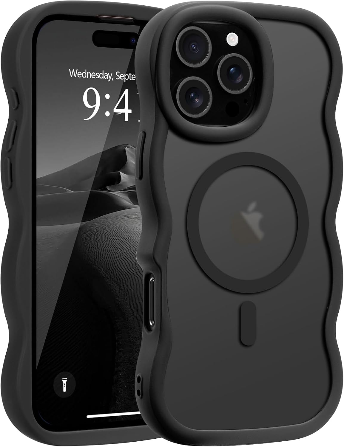 Pepmune for iPhone 16 Pro Max Case Curly Wavy Frame Translucent, Burgundy