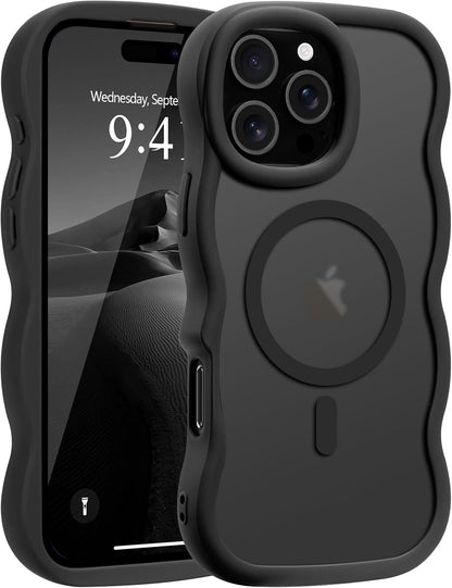 Pepmune for iPhone 16 Pro Max Case Curly Wavy Frame Translucent, Burgundy