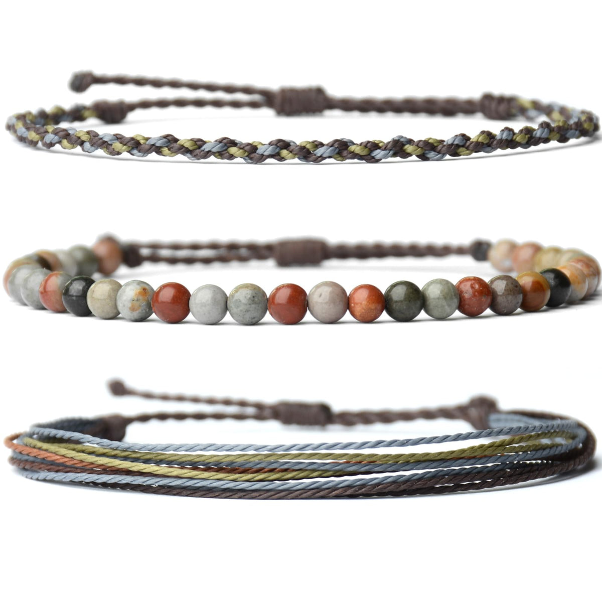 Mezcla Vida Handmade Natural Stone Beaded Healing Bracelet Gift for Men Adjustable Rope String Bracelet