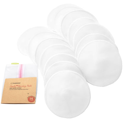 Organic Nursing Pads, 14 Washable Breast Pads,Wash Bag (Neutrals, XL 5.6")
