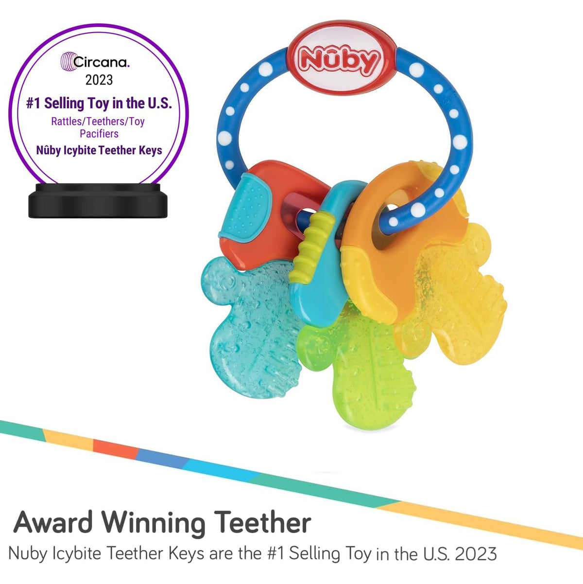 Nuby Ice Gel Teether Keys for Babies, Soft Teething Toy, Blue, 3M+