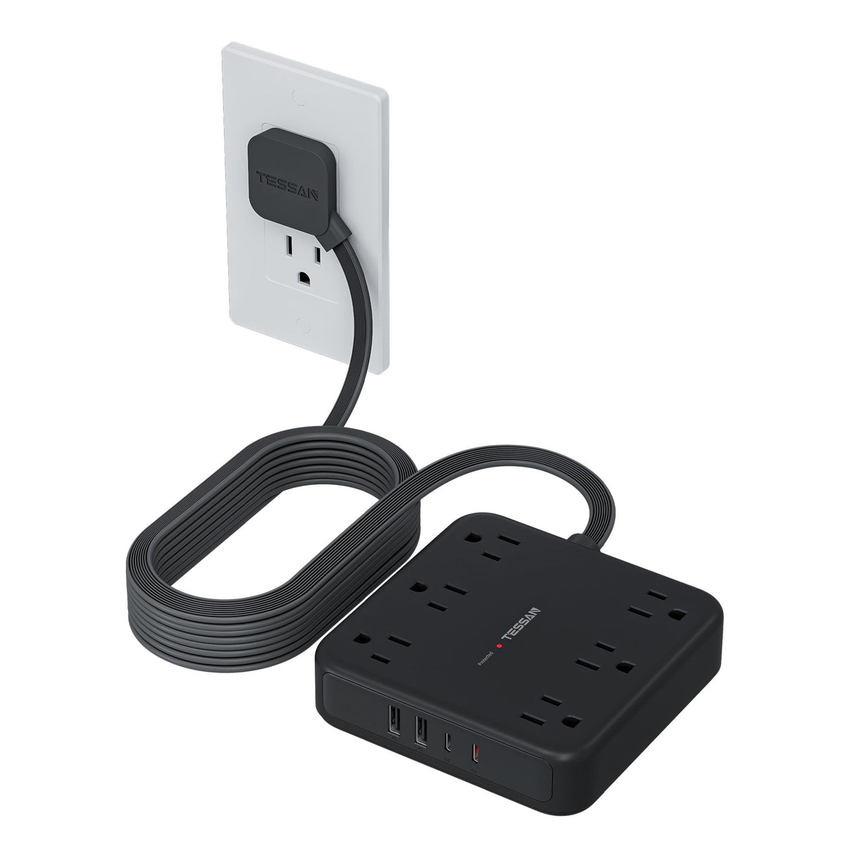 TESSAN Surge Protector Power Strip, 5Ft Flat Plug Extension Cord, White