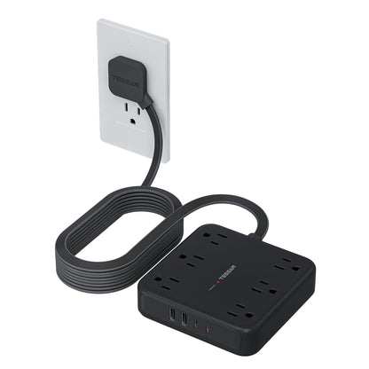 TESSAN Surge Protector Power Strip, 5Ft Flat Plug Extension Cord, White