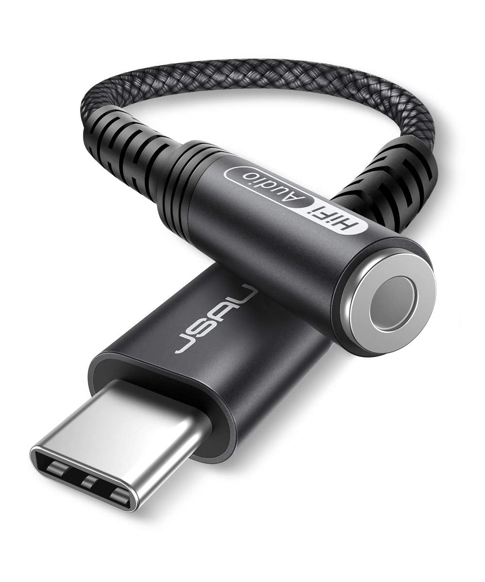 JSAUX 2 Pack USB C to 3.5mm Audio Adapter, Smart DAC Headset Dongle, Black