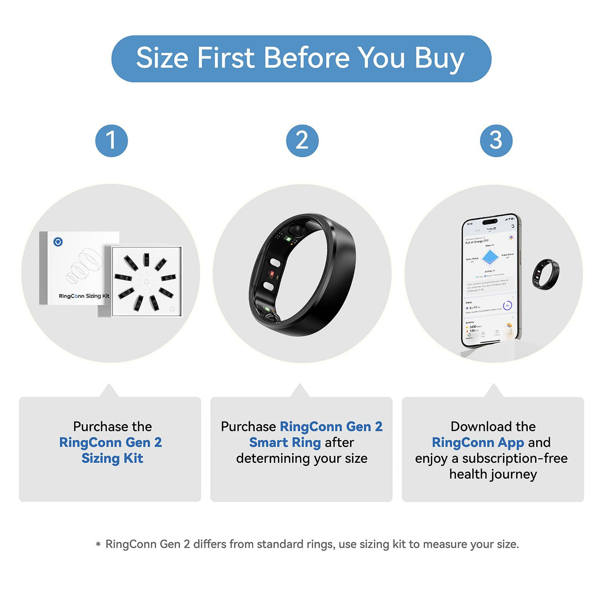 RingConn Gen 2 Smart Ring - Sleep Apnea Monitoring(Black, Size 9)