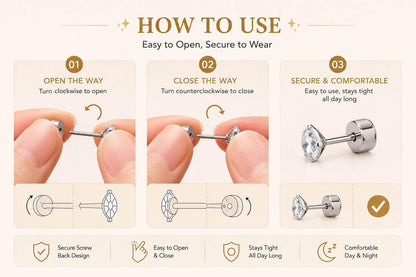 Renkovte Dainty Flat Back Screw Back CZ Stud Earrings | Hypoallergenic 316L Stainless Steel | 5A CZ Sparkle | Secure Screw-On Design | Perfect for Cartilage & Sensitive Ears (Silver Color)