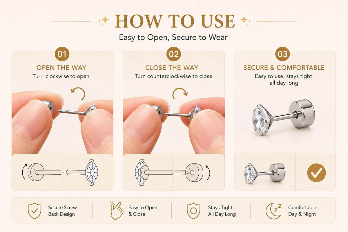 Renkovte Dainty Flat Back Screw Back CZ Stud Earrings | Hypoallergenic 316L Stainless Steel | 5A CZ Sparkle | Secure Screw-On Design | Perfect for Cartilage & Sensitive Ears (Silver Color)