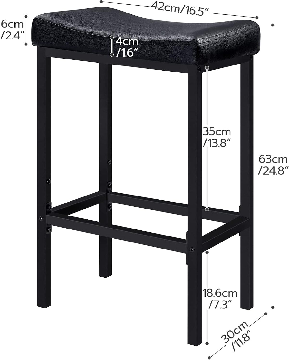 HOOBRO Bar Stools, Set of 2 Bar Chairs, Counter Height Stools, Saddle Barstools with Curved Surface, 24.8 Inches, 2.4" Thick Upholstery, for Kitchen, Dining Room, Cafe Black BB10BY01