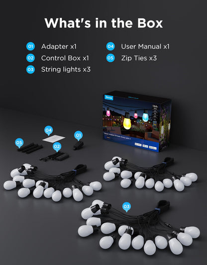 Govee S14 Bulb Outdoor String Lights 2, 96ft RGBICWW, 30 LED Bulbs, IP66