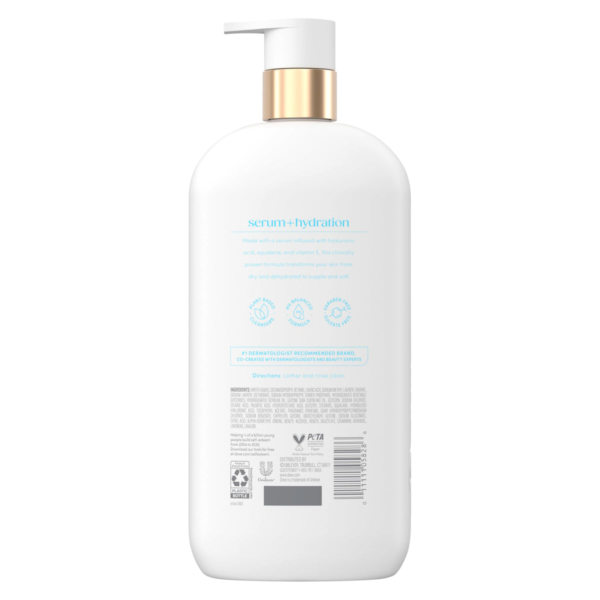 Dove Serum+ Hydration Body Wash Hyaluronic Acid 6% Hydration Serum, 18.5 oz