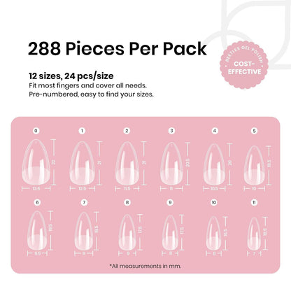 Beetles Soft Gel Nail Kit Almond Short 288pcs 12 Sizes Nail Tips with Glue