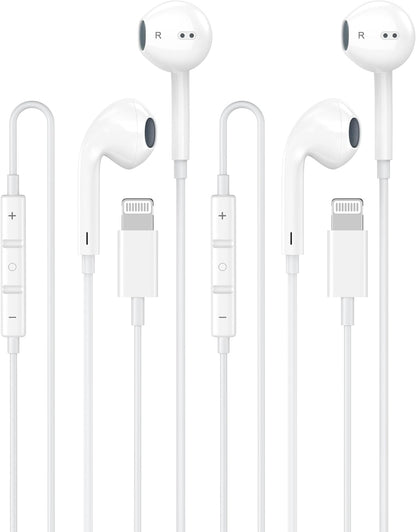 2 Pack Apple MFi Certified Wired Earbuds for iPhone, Lightning Headphones