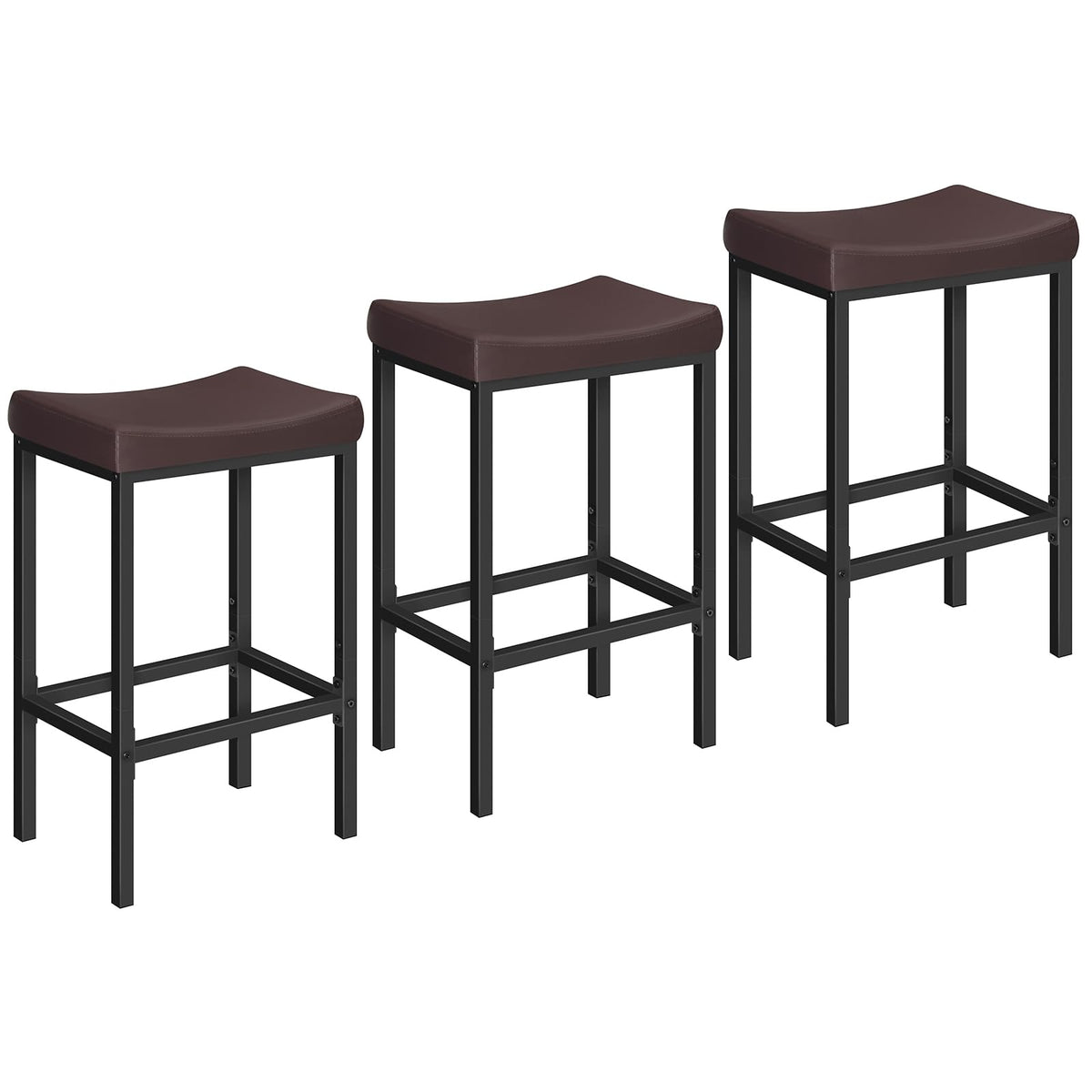 HOOBRO Bar Stools, Set of 2 Bar Chairs, Counter Height Stools, Saddle Barstools with Curved Surface, 24.8 Inches, 2.4" Thick Upholstery, for Kitchen, Dining Room, Cafe Black BB10BY01