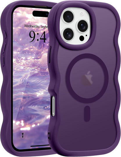 Pepmune for iPhone 16 Pro Max Case Curly Wavy Frame Translucent, Burgundy