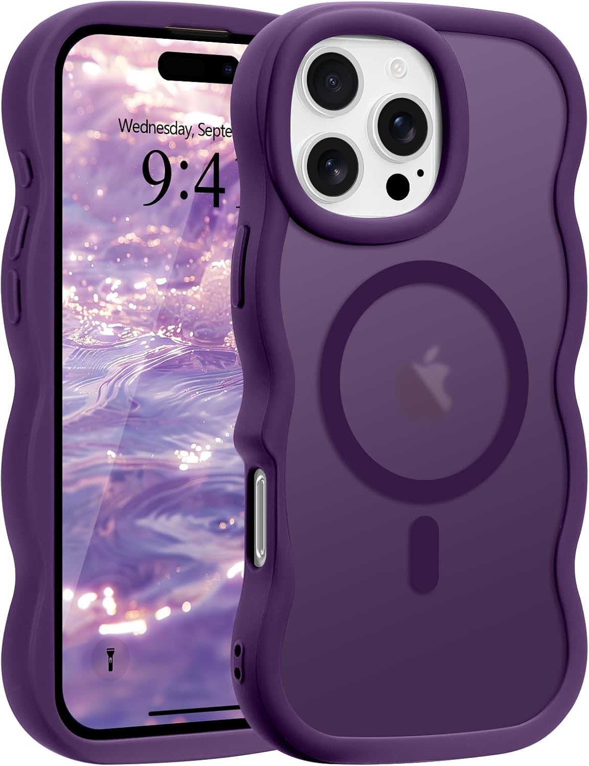 Pepmune for iPhone 16 Pro Max Case Curly Wavy Frame Translucent, Burgundy